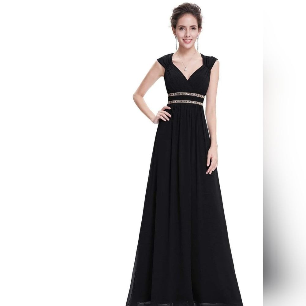 Ever Pretty Chiffon Embellished Rhinestone Zip Cocktail Black Tie Maxi Gown - Picture 2 of 14
